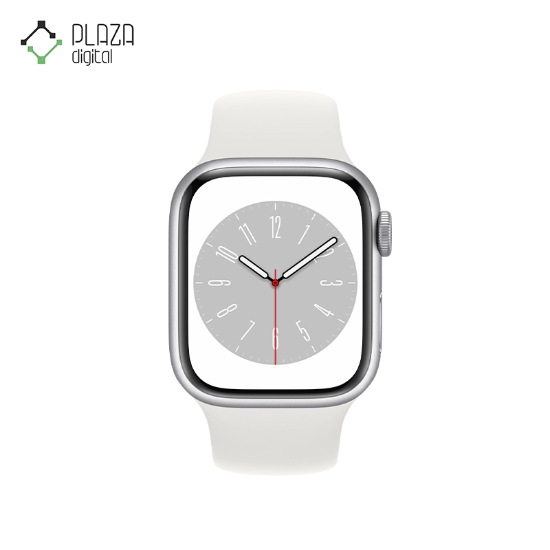 نمای رو به رو ساعت هوشمند اپل مدل Series 8 41mm Aluminum case سفید