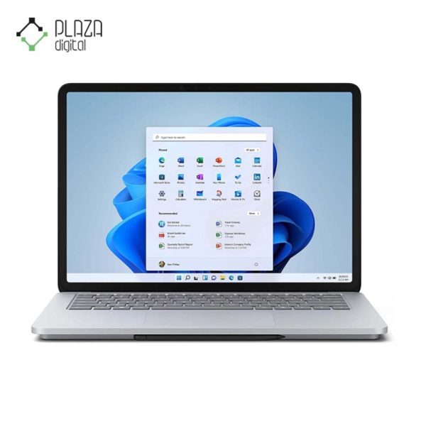 نمای رو به رو از لپتاپ surface studio مایکروسافت رنگ نقره ای