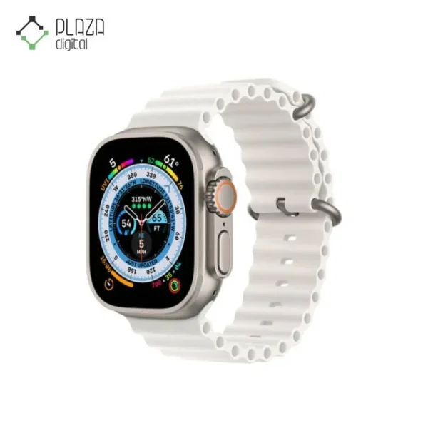 نمای راست ساعت هوشمند Apple Watch Ultra با بند اوشن سفید