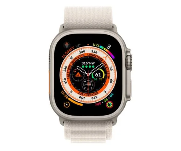 نمای اصلی ساعت هوشمند Apple Watch Ultra با بند استارلایت لوپ آلپاین