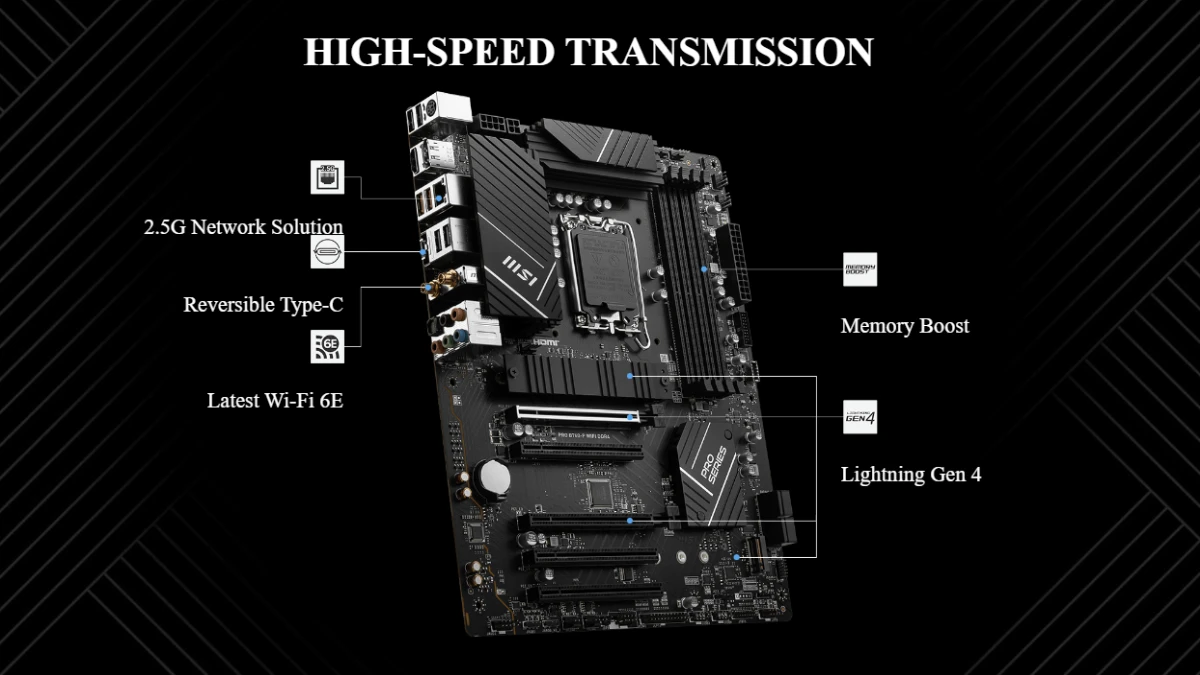 نمای مادربرد ام اس آی مدل PRO B760-P DDR4 