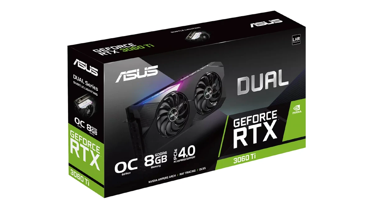 باکس کارت گرافیک ایسوس مدل DUAL RTX 3060 TI O8G V2 حافظه 8 گیگابایت