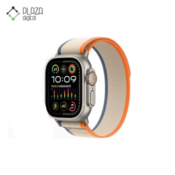 نمای اصلی ساعت هوشمند apple watch ultra با بند نارنجی-بژ لوپ ترایل ا 49 میلی‌متر