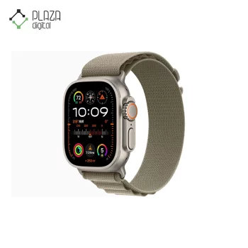 نمای اصلی زیتونی ساعت هوشمند apple watch ultra با بند نیلی لوپ آلپاین ا 49 میلی‌متر