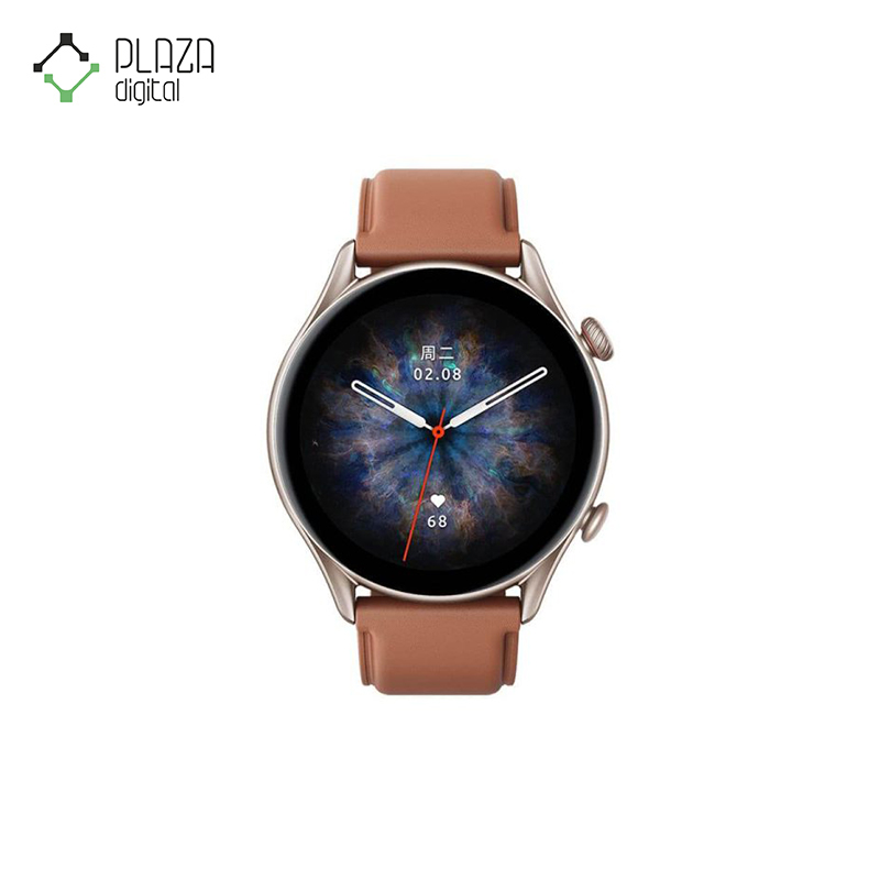 نمای رو به رو قهوه‌ای ساعت هوشمند شیائومی مدل amazfit gtr3 pro