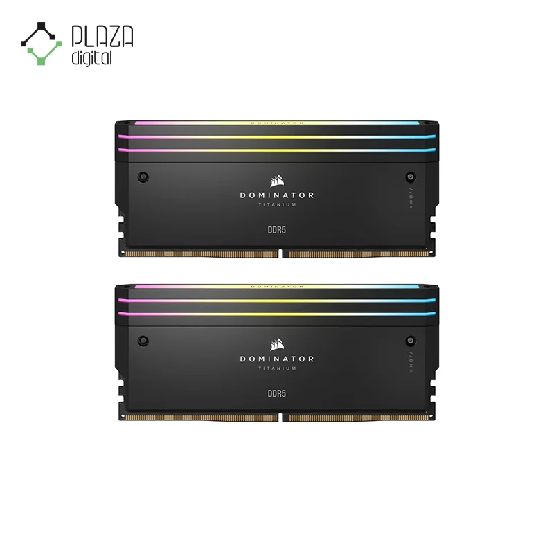 نمای اصلی رم دسکتاپ ddr5 دو کاناله 7000 مگاهرتز cl34 کورسیر مدل dominator titanium rgb ظرفیت 32 گیگابایت