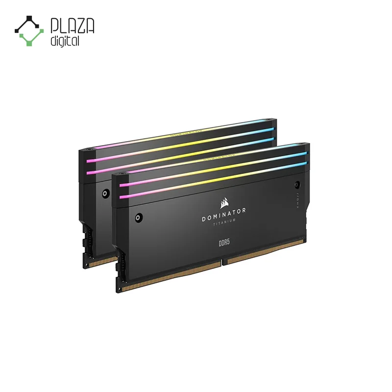 نمای راست رم دسکتاپ ddr5 دو کاناله 7200 مگاهرتز cl34 کورسیر مدل dominator titanium rgb ظرفیت 32 گیگابایت