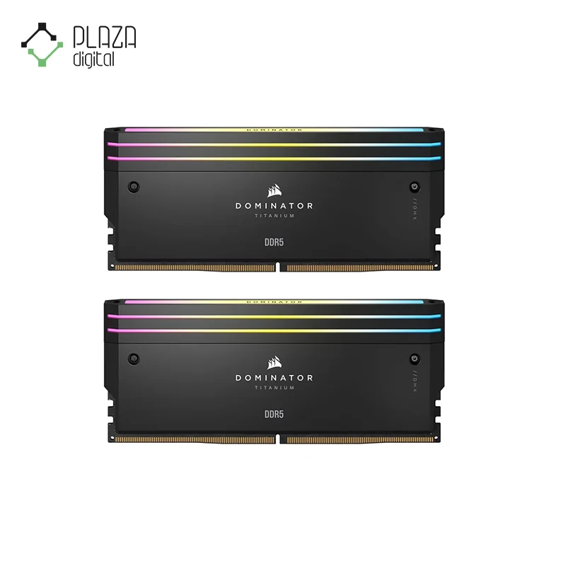 نمای اصلی رم دسکتاپ ddr5 دو کاناله 7200 مگاهرتز cl36 کورسیر مدل dominator titanium rgb ظرفیت 48 گیگابایت