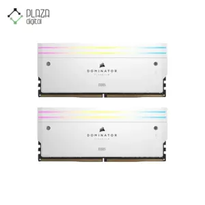 نمای اصلی رم دسکتاپ ddr5 دو کاناله 6000 مگاهرتز cl30 کورسیر مدل dominator titanium rgb white ظرفیت 32 گیگابایت