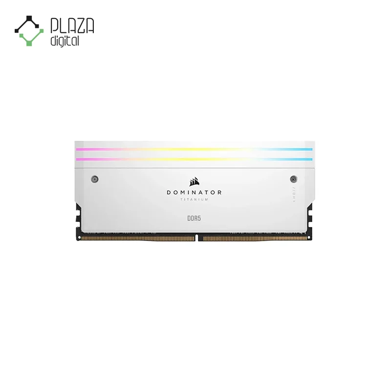 نمای کلی رم دسکتاپ ddr5 دو کاناله 6000 مگاهرتز cl30 کورسیر مدل dominator titanium rgb white ظرفیت 32 گیگابایت