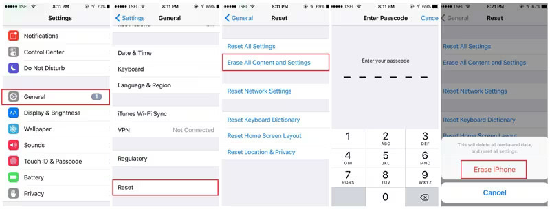 erase all content and settings