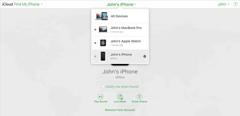 find my iphone all devices erase iphone