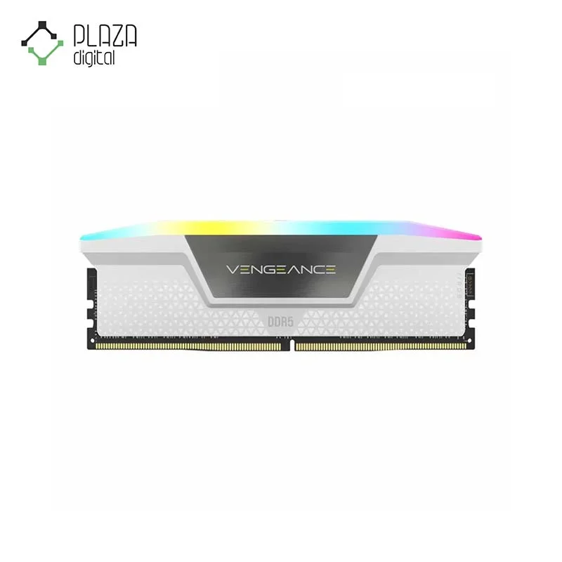 نمای رو به رو رم دسکتاپ DDR5 دو کاناله 5200 مگاهرتز کورسیر CL40 مدل VENGEANCE RGB White ظرفیت 32 گیگابایت