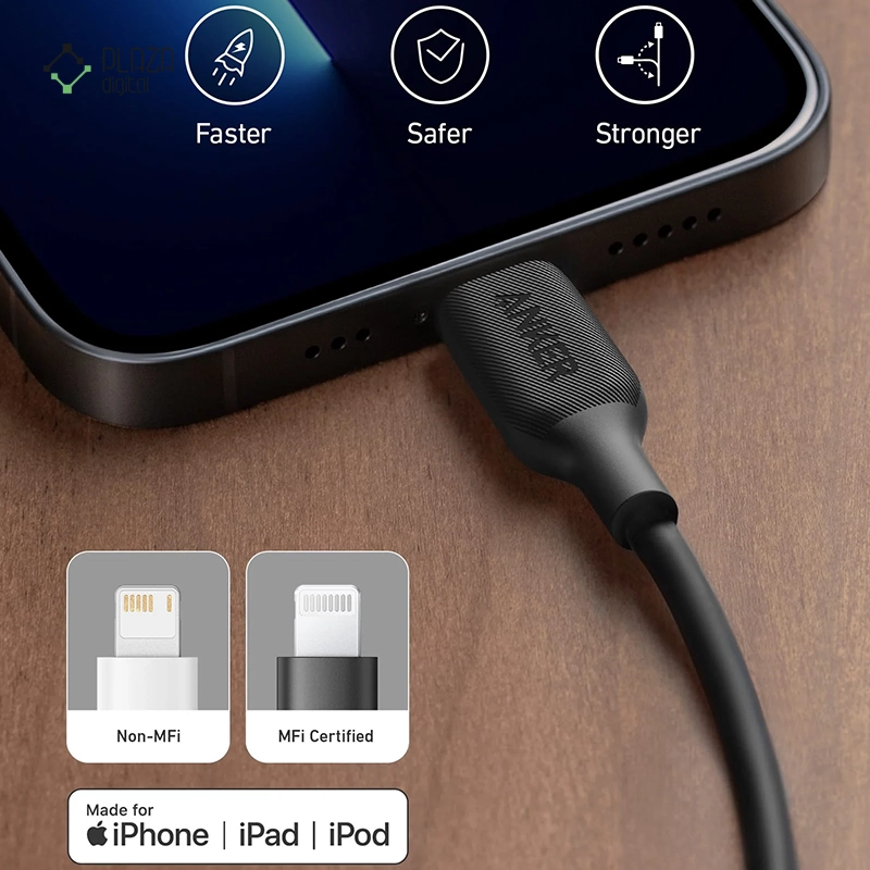 کابل تبدیل USB-C به لایتنینگ انکر 541 PowerLine III مدل A8833 طول 180 سانتی متر مشکی پلازا دیجیتال