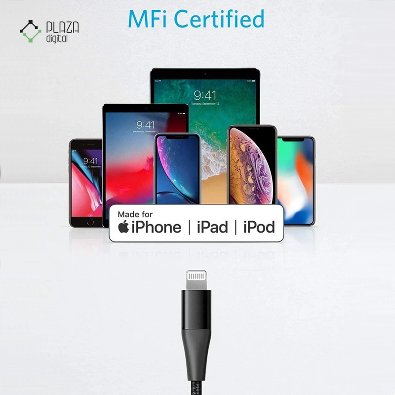 کابل تبدیل USB-C به لایتنینگ انکر PowerLine+ II مدل A8653 طول 180 سانتی متر مشکی پلازا دیجیتال