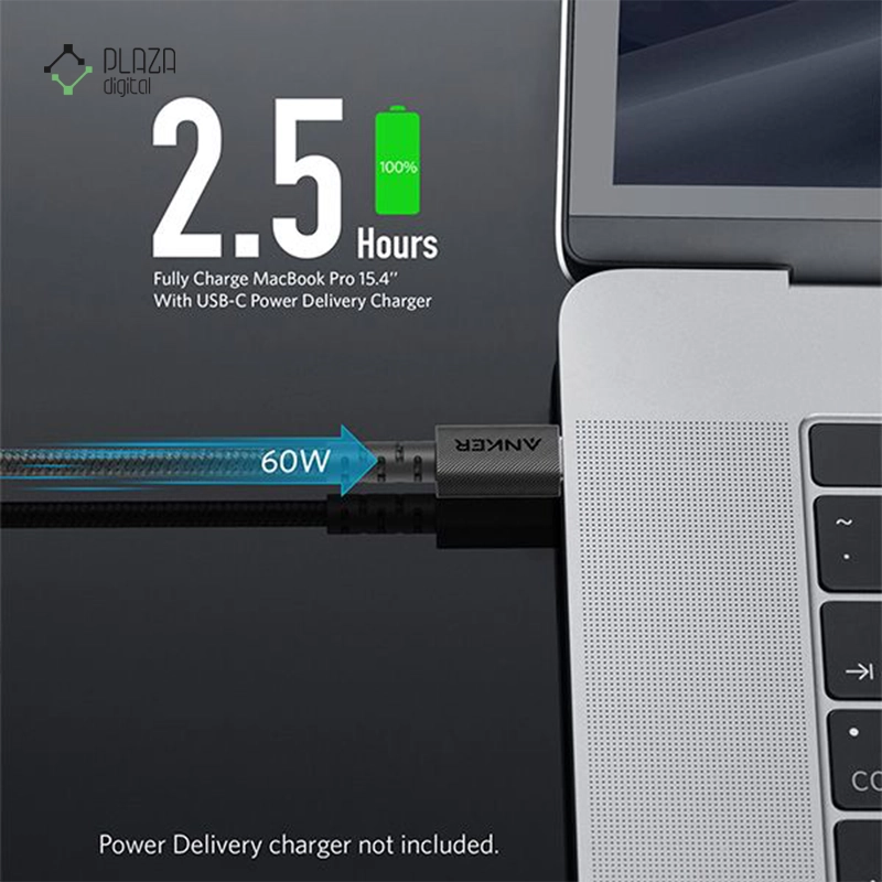 کابل تبدیل USB-C به USB-C انکر +PowerLine مدل A8032 طول 90 سانتی متر مشکی پلازا دیجیتال