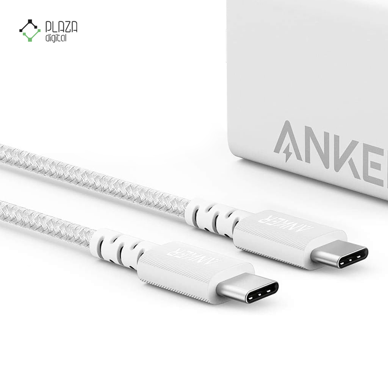 کابل تبدیل USB-C به USB-C انکر +PowerLine مدل A8032 طول 90 سانتی متر سفید پلازا دیجیتال