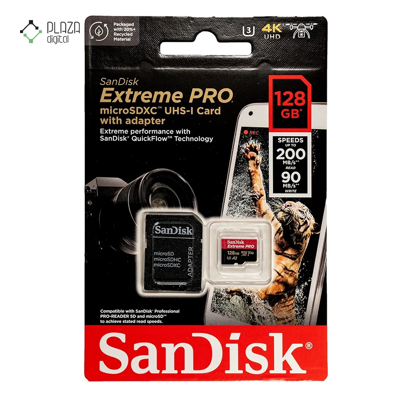 کارت حافظه microSDXC سن دیسک مدل Extreme Pro کلاس V30 استاندارد UHS-I سرعت 200MBps ظرفیت 128 گیگابایت پلازا دیجیتال