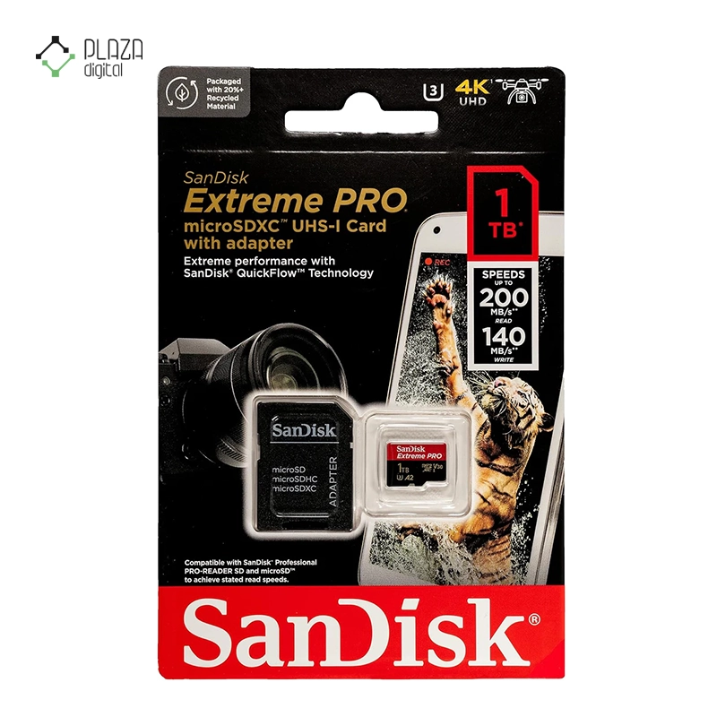 کارت حافظه microSDXC سن دیسک مدل Extreme Pro کلاس V30 استاندارد UHS-I سرعت 200MBps ظرفیت 1 ترابایت پلازا دیجیتال