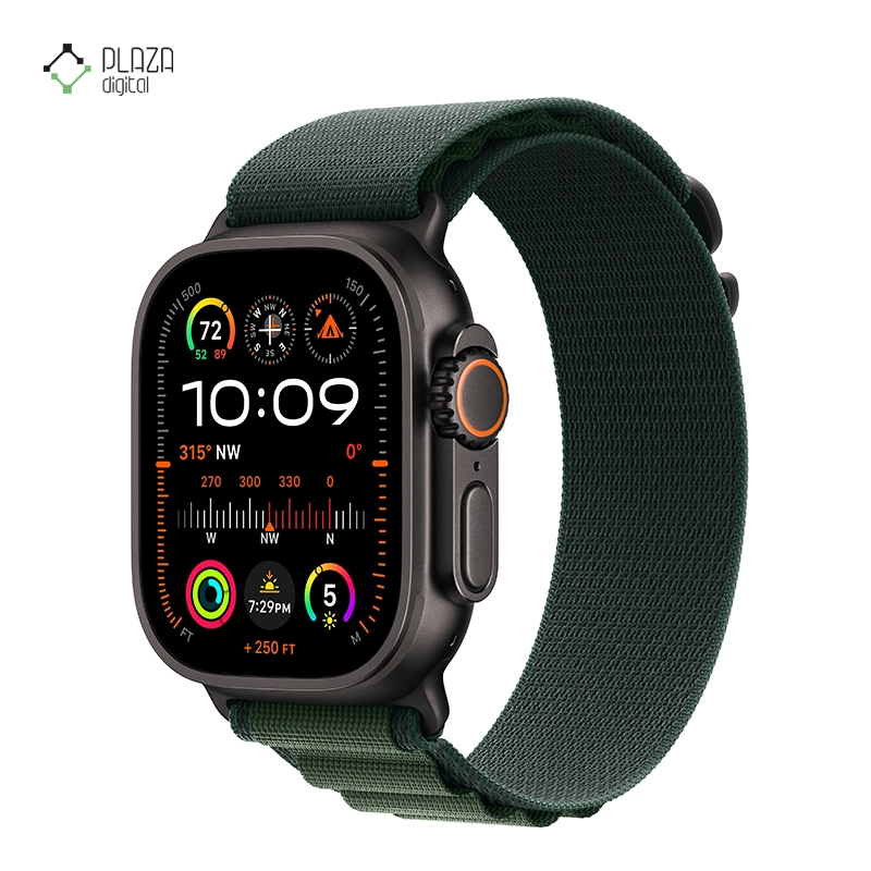 ساعت هوشمند اپل مدل Ultra 2 Alpine Loop Band 49mm مشکی بند سبز تیره پلازا دیجیتال