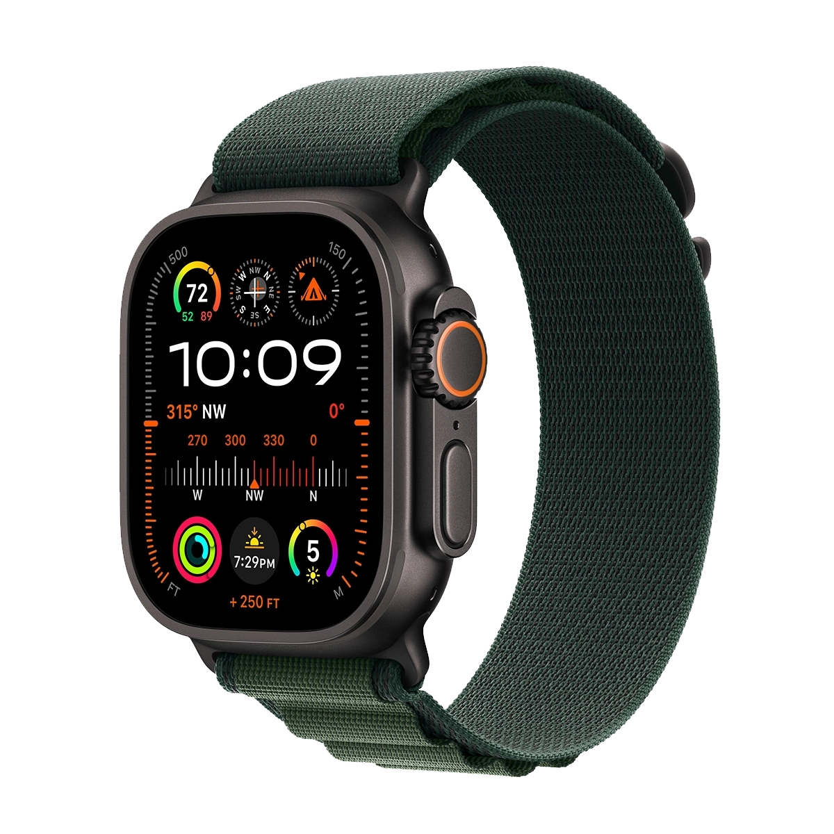 ساعت هوشمند اپل مدل Ultra 2 Alpine Loop Band 49mm مشکی بند سبز تیره پلازا دیجیتال