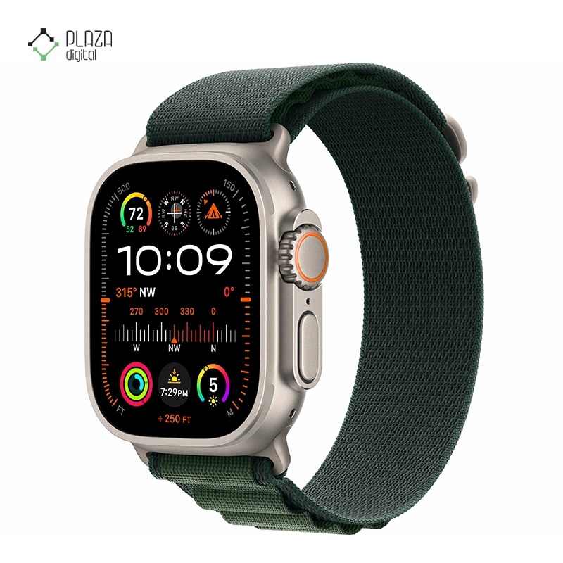 ساعت هوشمند اپل مدل Ultra 2 Alpine Loop Band 49mm تیتانیوم بند سبز تیره پلازا دیجیتال