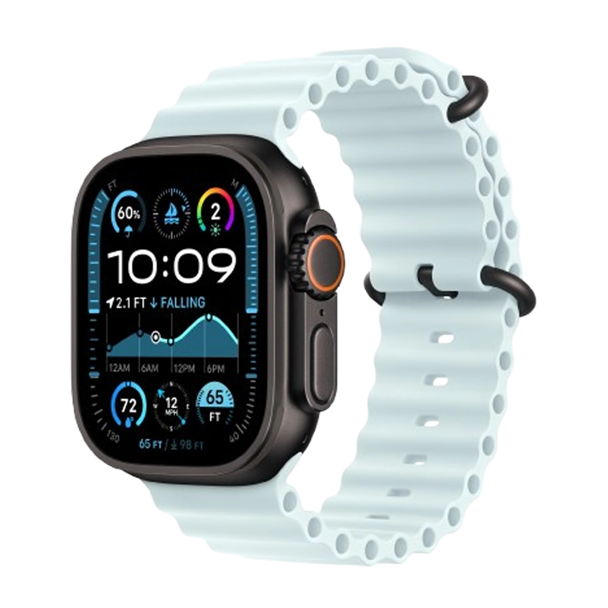 ساعت هوشمند اپل مدل Ultra 2 Ocean Band 49mm بدنه مشکی بند آبی روشن