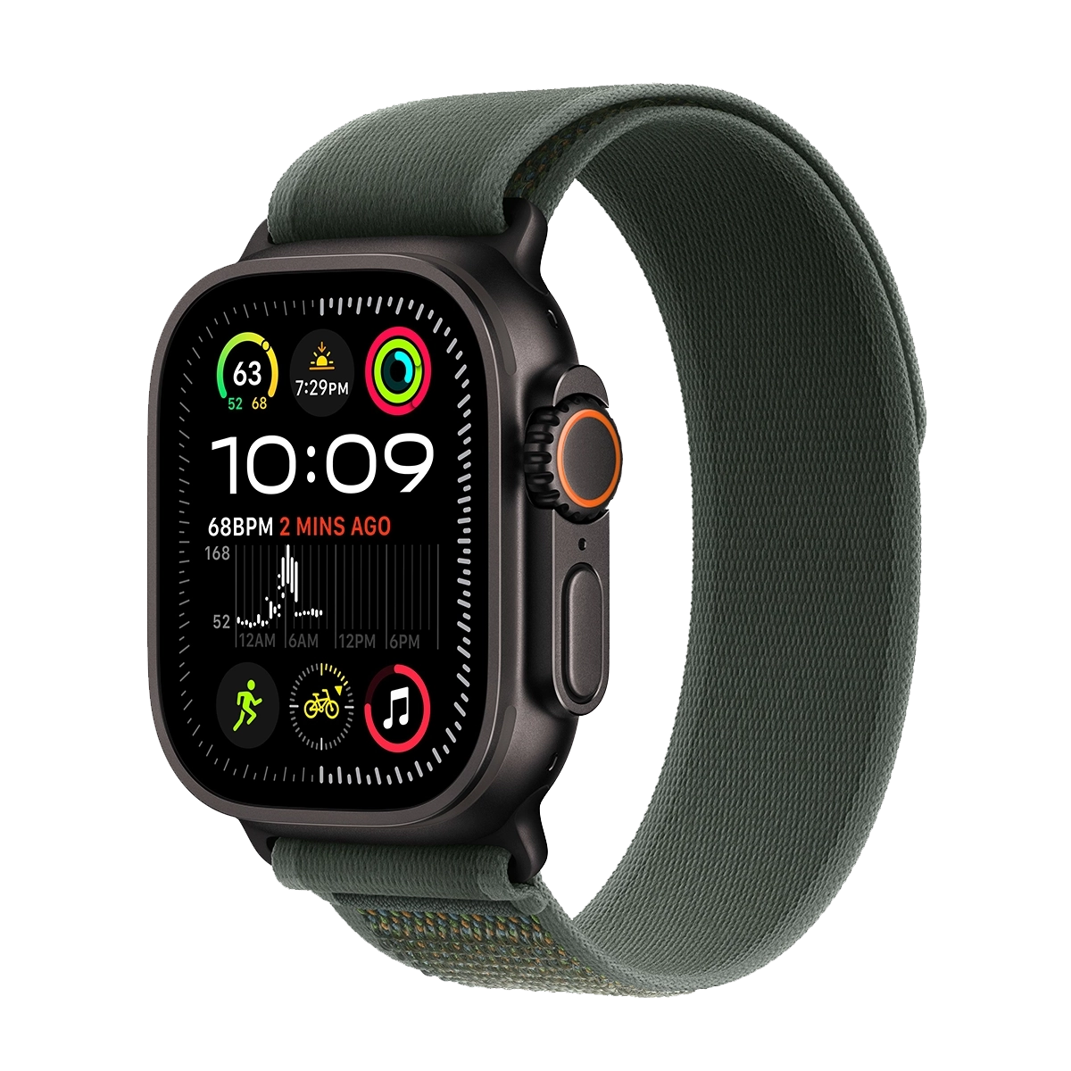 ساعت هوشمند اپل مدل Ultra 2 Trail Loop Band 49mm مشکی بند سبز پلازا دیجیتال