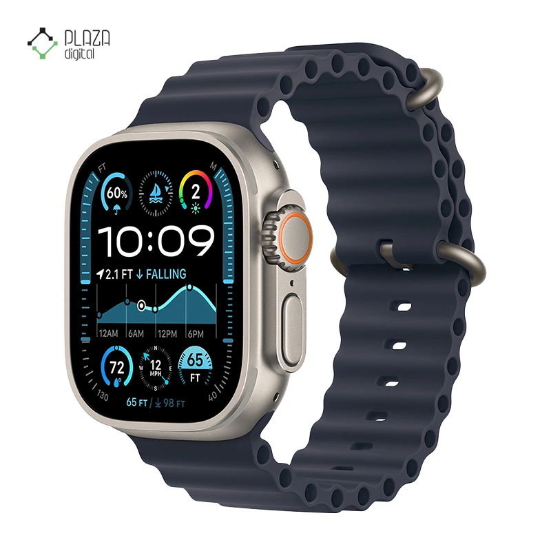 ساعت هوشمند اپل مدل Ultra 2 Ocean Band 49mm بدنه تیتانیومی بند سرمه ای پلازا دیجیتال