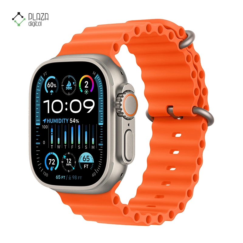 ساعت هوشمند اپل مدل Ultra 2 Ocean Band 49mm بدنه تیتانیومی بند نارنجی پلازا دیجیتال