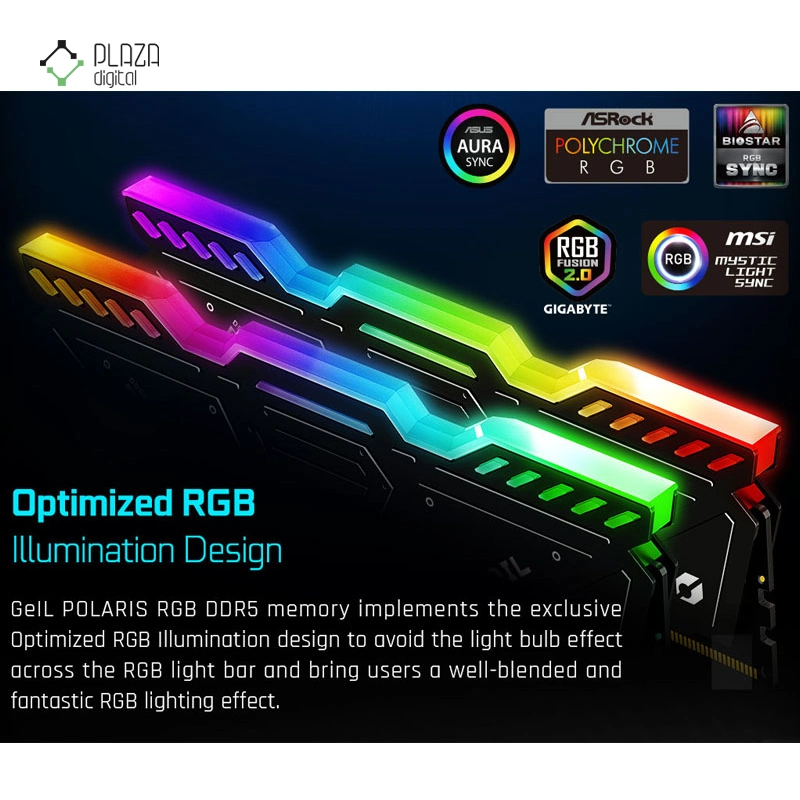 رم کامپیوتر DDR5 گیل مدل POLARIS RGB دو کاناله 5200 مگاهرتز CL38 ظرفیت 64 گیگابایت پلازا دیجیتال