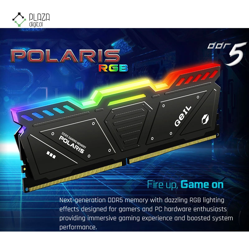 رم کامپیوتر DDR5 گیل مدل POLARIS RGB دو کاناله 4800 مگاهرتز CL40 ظرفیت 64 گیگابایت پلازا دیجیتال