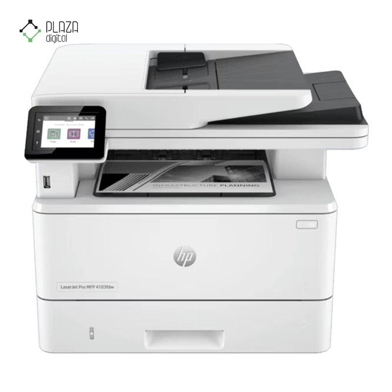 نمای رو به رو پرینتر چند کاره لیزری اچ پی مدل LaserJet Pro MFP 4103fdw پلازا دیجیتال