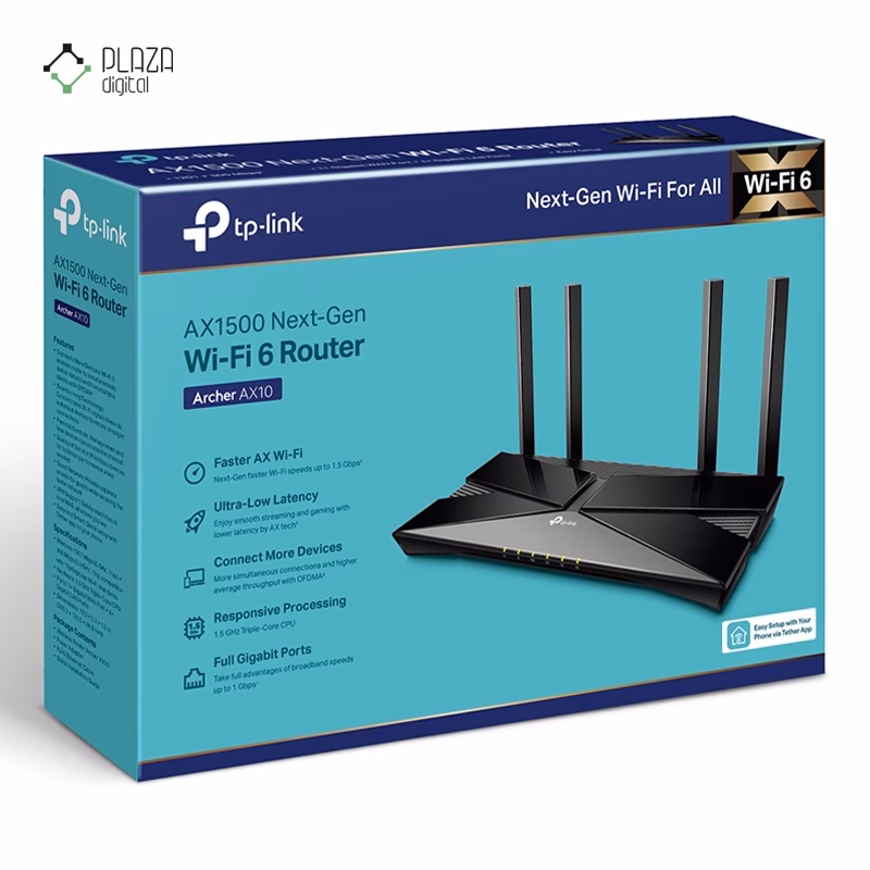 جعبه مودم روتر بی‌ سیم تی پی-لینک مدل Archer AX10 AX1500 پلازا دیجیتال