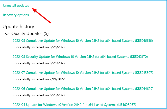 uninstall updates in windows10 re