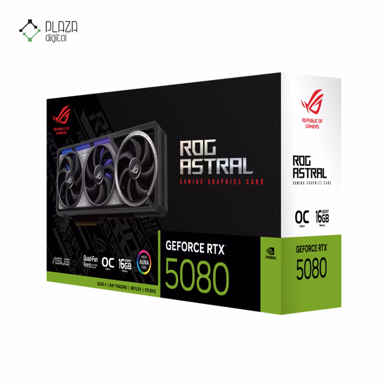 جعبه کارت گرافیک ایسوس مدل ROG Astral GeForce RTX 5080 16GB GDDR7 OC Edition حافظه 16 گیگابایت پلازا دیجیتال