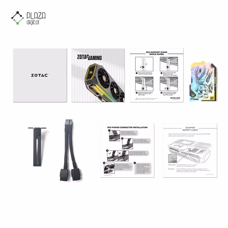 محتویات جعبه کارت گرافیک زوتک مدل GAMING GeForce RTX 5070 SOLID OC حافظه 12 گیگابایت پلازا دیجیتال