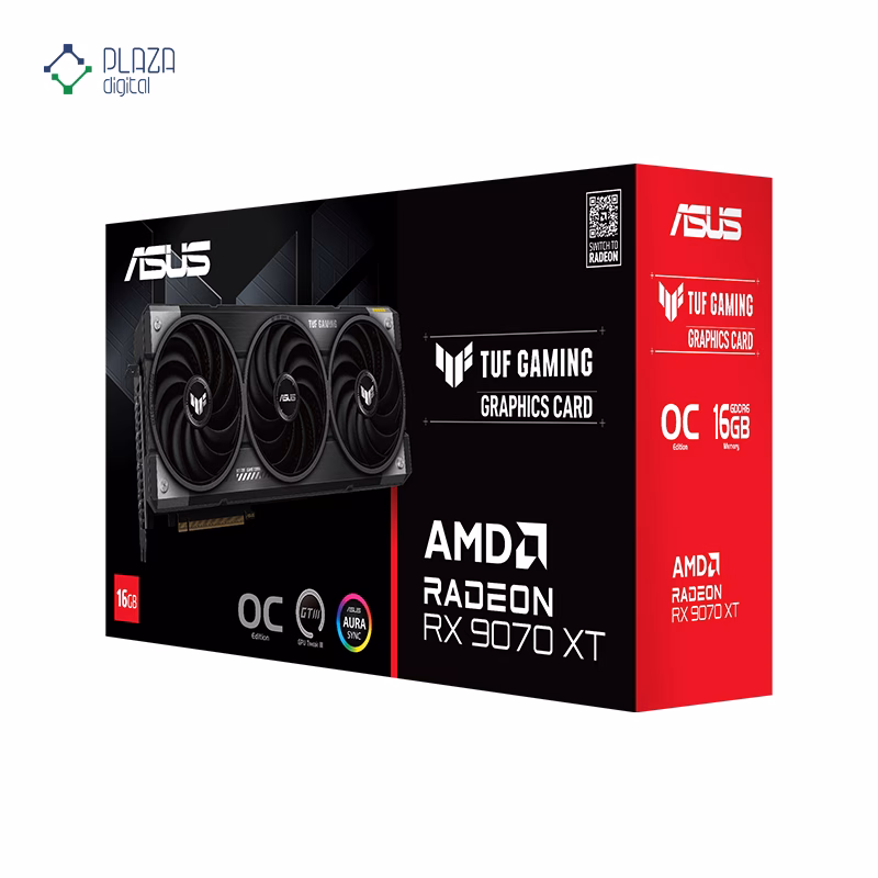 جعبه کارت گرافیک ایسوس مدل TUF Gaming Radeon RX 9070 XT 16GB GDDR6 OC Edition حافظه 16 گیگابایت پلازا دیجیتال