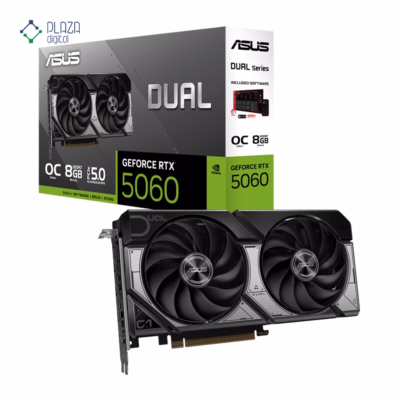 جعبه کارت گرافیک ایسوس مدل Dual GeForce RTX 5060 8GB GDDR7 OC Edition حافظه 8 گیگابایت پلازا دیجیتال