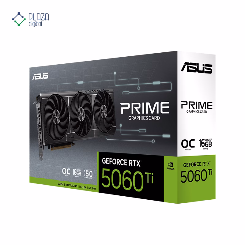 جعبه کارت گرافیک ایسوس مدل PRIME GeForce RTX 5060 Ti 16GB GDDR7 OC Edition حافظه 16 گیگابایت پلازا دیجیتال