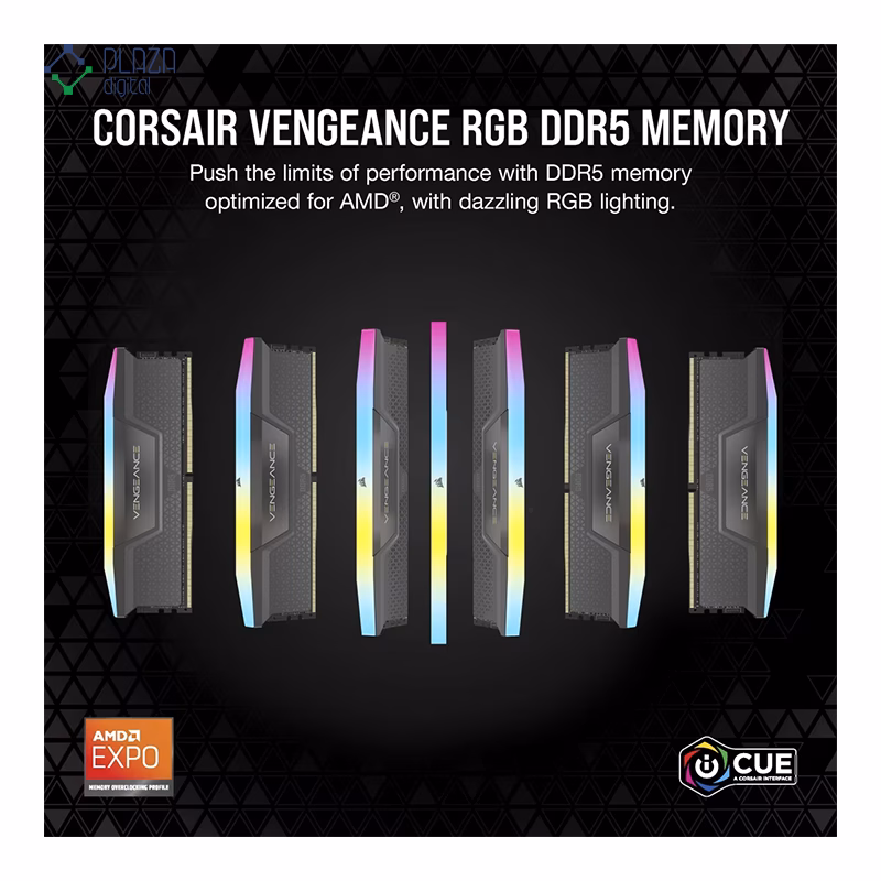 رم کامپیوتر DDR5 کورسیر مدل VENGEANCE RGB AMD EXPO دو کاناله 5600 مگاهرتز CL40 ظرفیت 32 گیگابایت پلازا دیجیتال