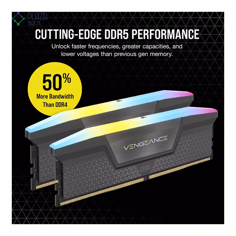 رم کامپیوتر DDR5 کورسیر مدل VENGEANCE RGB AMD EXPO دو کاناله 5600 مگاهرتز CL40 ظرفیت 32 گیگابایت پلازا دیجیتال