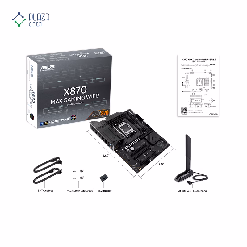 محتویات جعبه مادربرد ایسوس مدل X870 MAX GAMING WIFI7 D5 پلازا دیجیتال