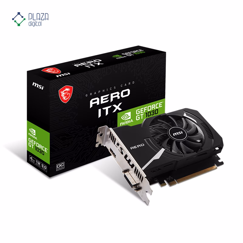 جعبه کارت گرافیک ام اس ای مدل GeForce GT 1030 AERO ITX 4GD4 OC حافظه 4 گیگابایت پلازا دیجیتال