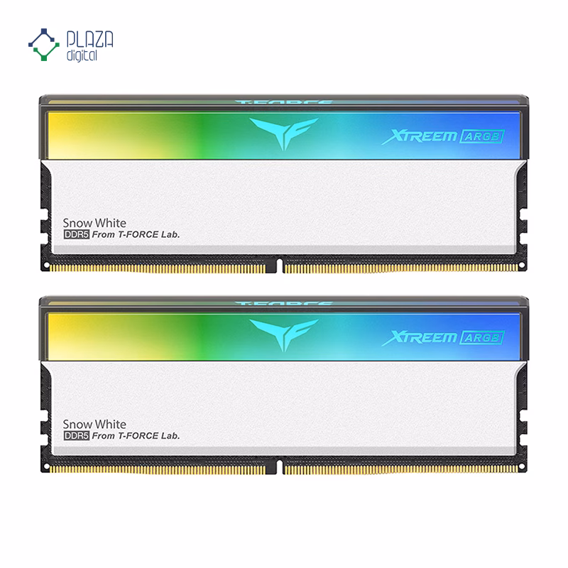 رم کامپیوتر DDR5 تیم گروپ مدل T-Force XTREEM ARGB دو کاناله 6000 مگاهرتز CL38 ظرفیت 32 گیگابایت رنگ سفید پلازا دیجیتال