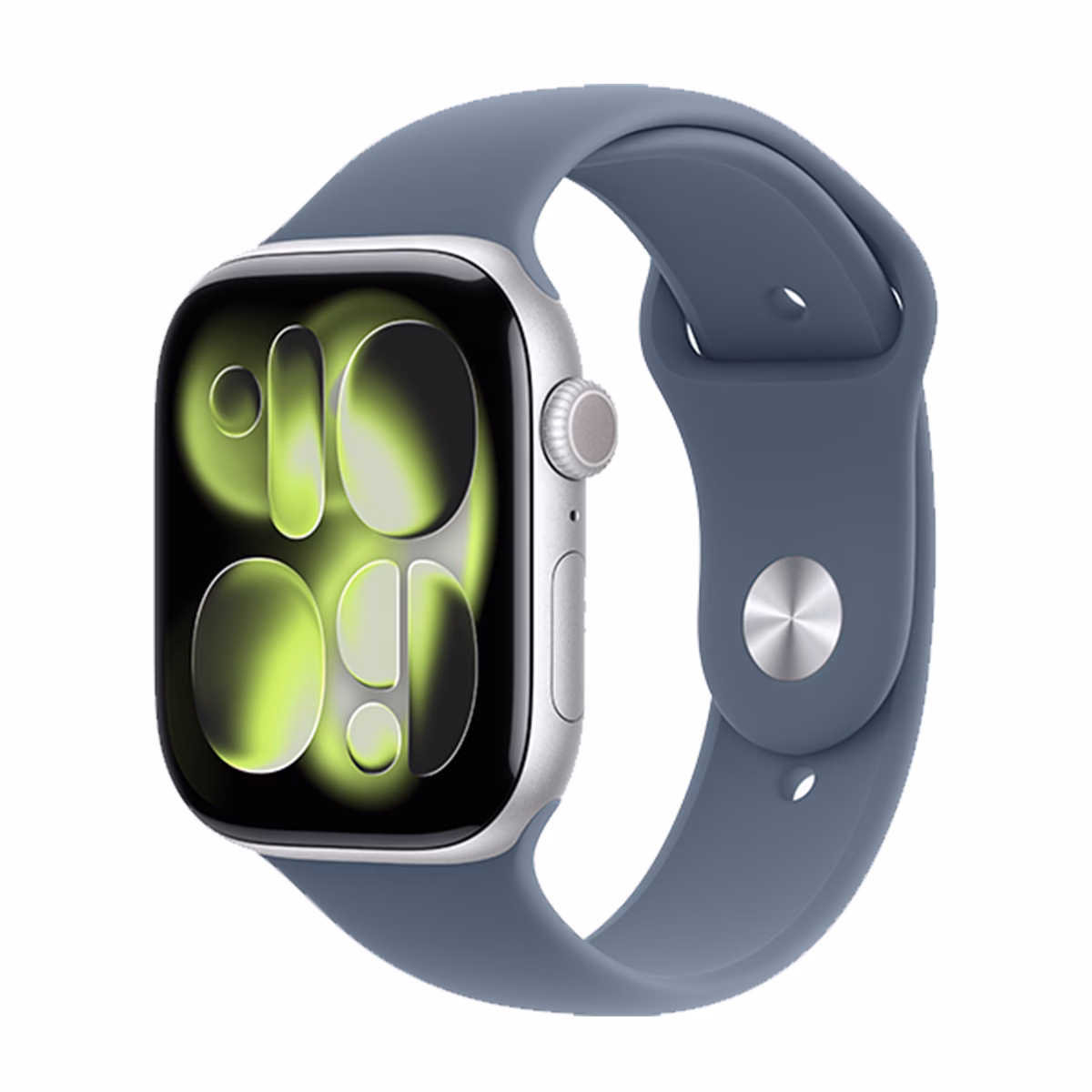 ساعت هوشمند اپل مدل Series 11 Aluminum Case Sport Band 46mm بدنه نقره ای بند آبی پلازادیجیتال