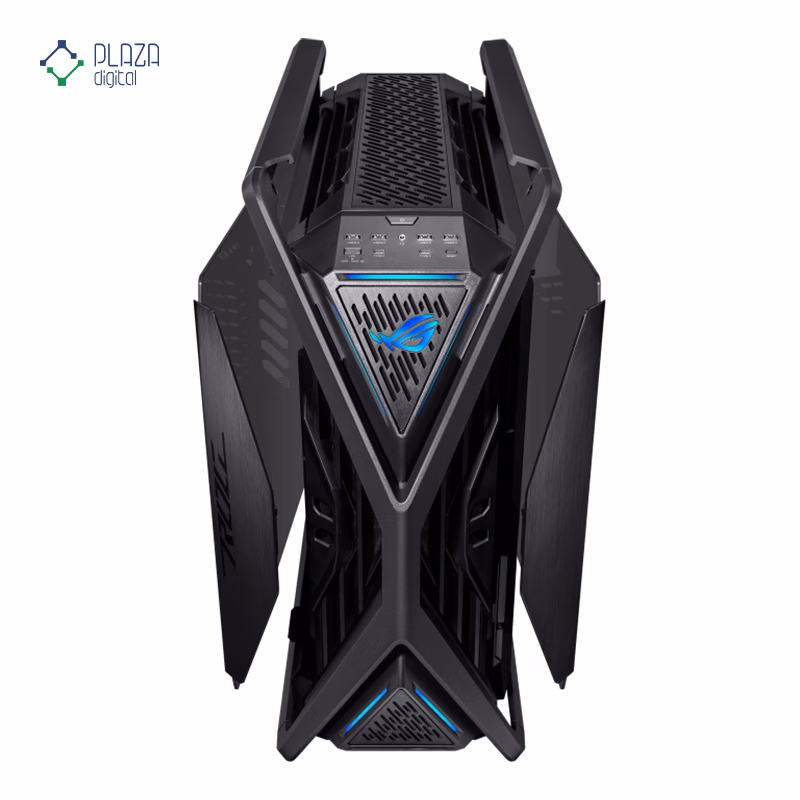 نمای جلو بالا دریچه باز کیس کامپیوتر گیمینگ ایسوس مدل ROG Hyperion GR701 BTF Edition پلازا دیجیتال