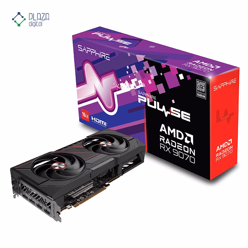 جعبه کارت گرافیک سافایر مدل PULSE AMD Radeon RX 9070 حافظه 16 گیگابایت پلازا دیجیتال