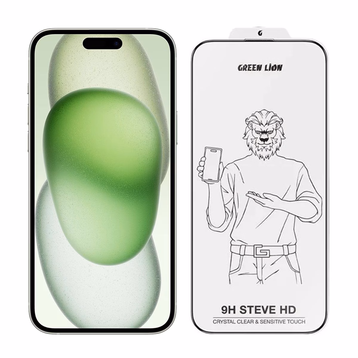 گلس گوشی اپل iPhone 15 گرین لاین مدل 9H steve