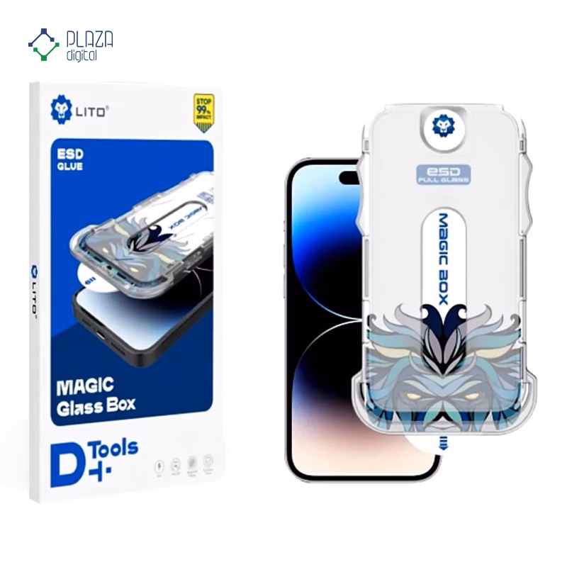 گلس گوشی اپل iPhone 15 Pro لیتوو مدل D+ Tools Magic Glass Box به همراه کیت نصب پلازادیجیتال